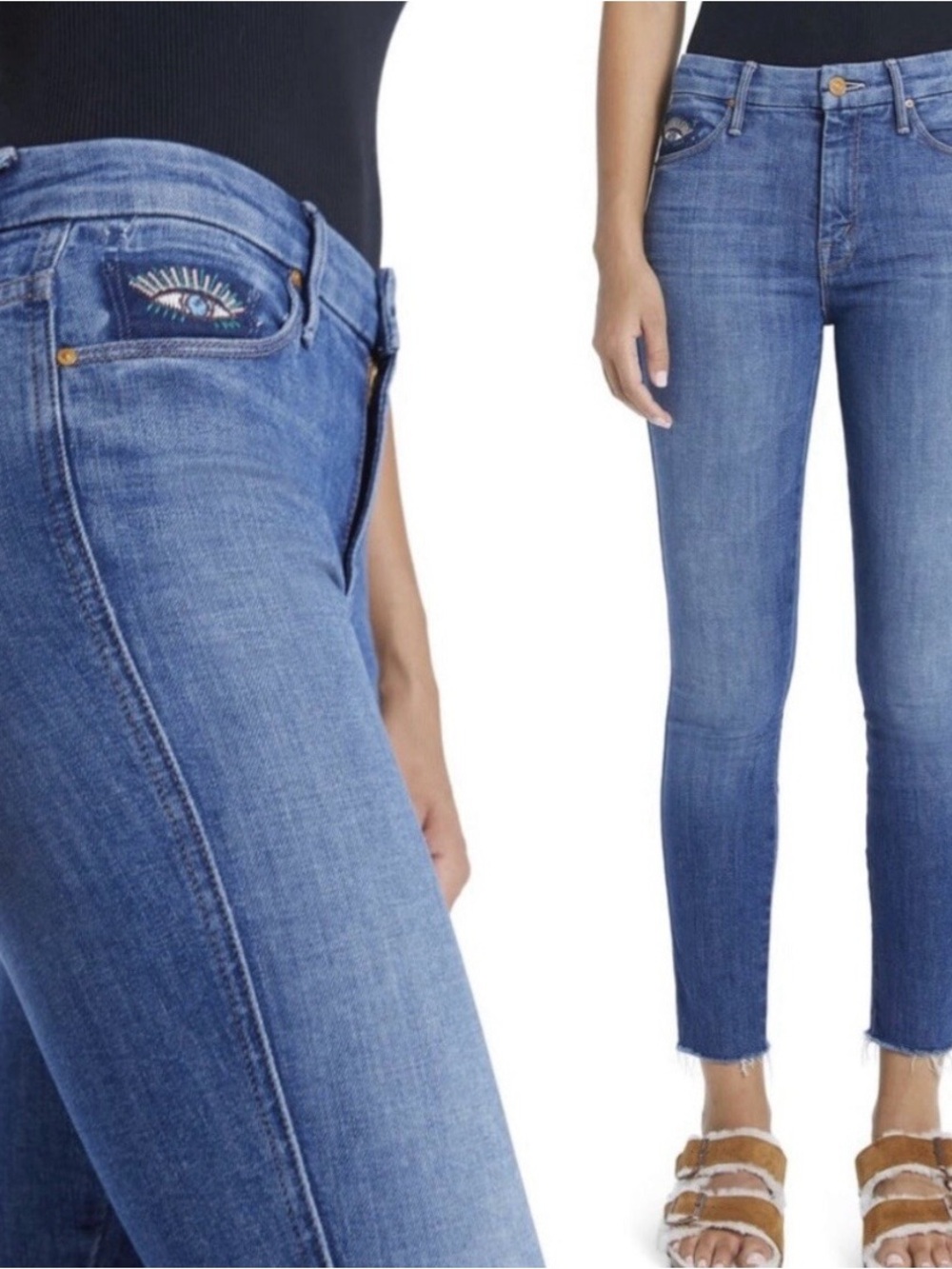 MOTHER High Waisted Double Looker Ankle Fray Fruit Carts Size 26 Limited Run